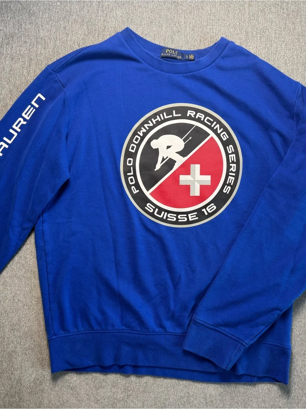 Polo by Ralph Lauren Men’s Royal Blue Crewneck Sweatshirt with Racing Emblem